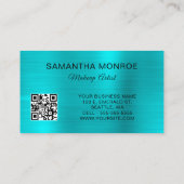 Silver Glitter Aqua Blue Folie Monogram QR-code Visitekaartje (Achterkant)