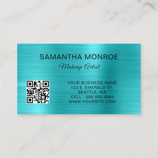 Silver Glitter Aqua Blue Folie Monogram QR-code Visitekaartje (Achterkant)