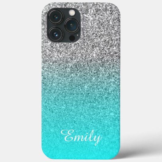 Silver Glitter Aqua Ombre Persoonlijk Case-Mate iPhone Case (Achterkant)