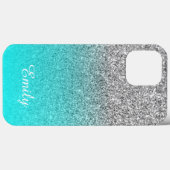 Silver Glitter Aqua Ombre Persoonlijk Case-Mate iPhone Case (Achterkant (horizontaal))