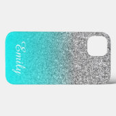 Silver Glitter Aqua Ombre Persoonlijk Case-Mate iPhone Case (Achterkant (horizontaal))