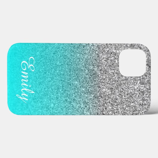Silver Glitter Aqua Ombre Persoonlijk Case-Mate iPhone Case (Achterkant (horizontaal))