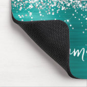 Silver Glitter Aqua Teal Glam Name Muismat (Hoek)