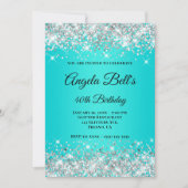 Silver Glitter Aqua Turquoise Ombre Fancy Monogram Kaart (Voorkant)