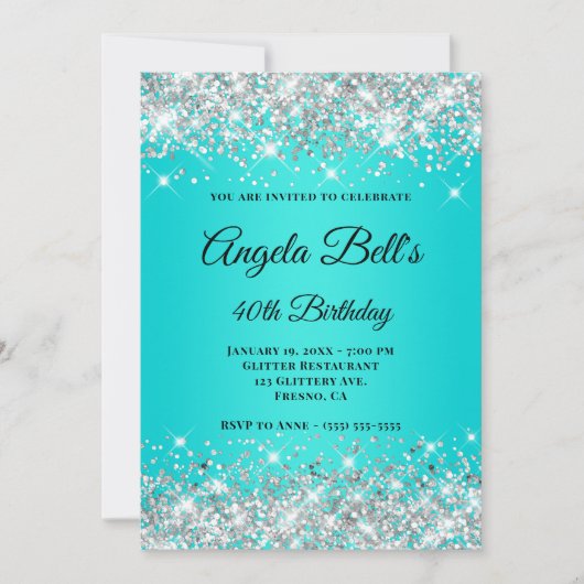Silver Glitter Aqua Turquoise Ombre Fancy Monogram Kaart (Voorkant)