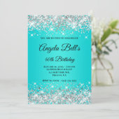 Silver Glitter Aqua Turquoise Ombre Fancy Monogram Kaart (Staand voorkant)