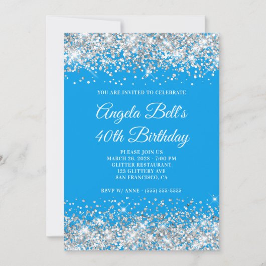 Silver Glitter Azure 40th Birthday Kaart (Voorkant)