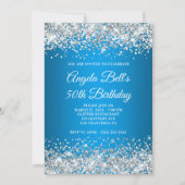 Silver Glitter Azure Gradient 50th Birthday Kaart (Voorkant)