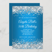 Silver Glitter Azure Gradient 50th Birthday Kaart (Voorkant / Achterkant)