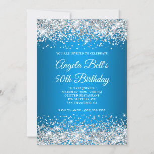 Silver Glitter Azure Gradient 50th Birthday Kaart