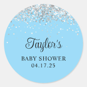 Silver Glitter Baby Blauwe Douche Ronde Sticker