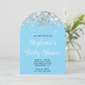 Silver Glitter Baby Blue Baby shower Kaart (Staand voorkant)