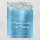 Silver Glitter Baby Blue Glam 30e verjaardag Kaart (Voorkant / Achterkant)
