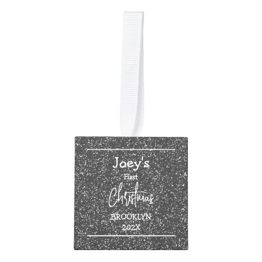 Silver Glitter baby eerste kerstdrie Foto Decoratie (Voorkant)