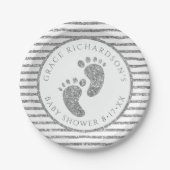 Silver Glitter Baby Feet Baby shower Gepersonalise Papieren Bordje (Voorkant)