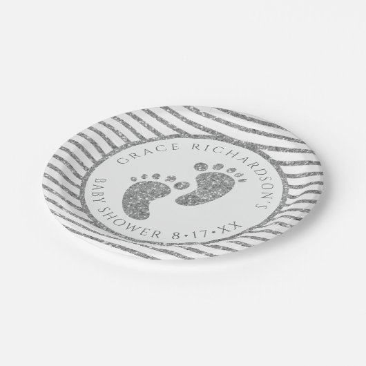 Silver Glitter Baby Feet Baby shower Gepersonalise Papieren Bordje (Gekanteld)