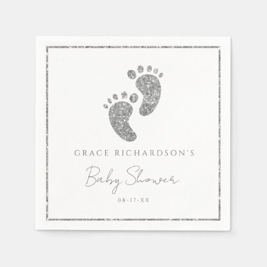 Silver Glitter Baby Feet Baby shower Gepersonalise Servet (Voorkant)
