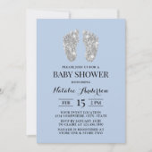 Silver Glitter Baby Feet Light Blue Baby shower Kaart (Voorkant)