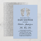 Silver Glitter Baby Feet Light Blue Baby shower Kaart (Voorkant / Achterkant)