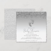 Silver Glitter Baby shower Invitation Kaart (Voorkant / Achterkant)