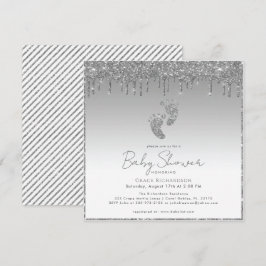 Silver Glitter Baby shower Invitation Kaart