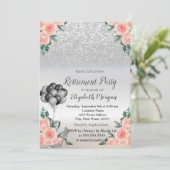 Silver Glitter, ballonnen, Rozen Retirement Party Kaart (Staand voorkant)