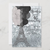Silver Glitter Balloons Eiffeltoren Sweet 16 Chic Kaart (Voorkant)