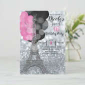 Silver Glitter & Balloons Paris Eiffel Tower Party Kaart (Staand voorkant)