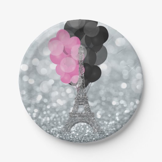 Silver Glitter & Balloons Paris Eiffel Tower Party Papieren Bordje (Voorkant)