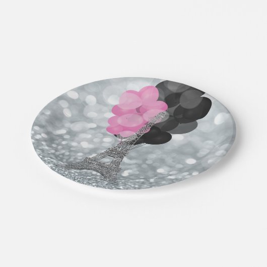 Silver Glitter & Balloons Paris Eiffel Tower Party Papieren Bordje (Gekanteld)