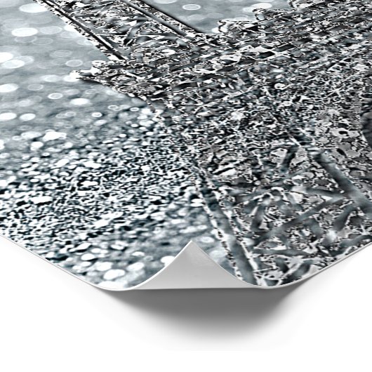 Silver Glitter & Balloons Paris Eiffel Tower Party Poster (Hoek)