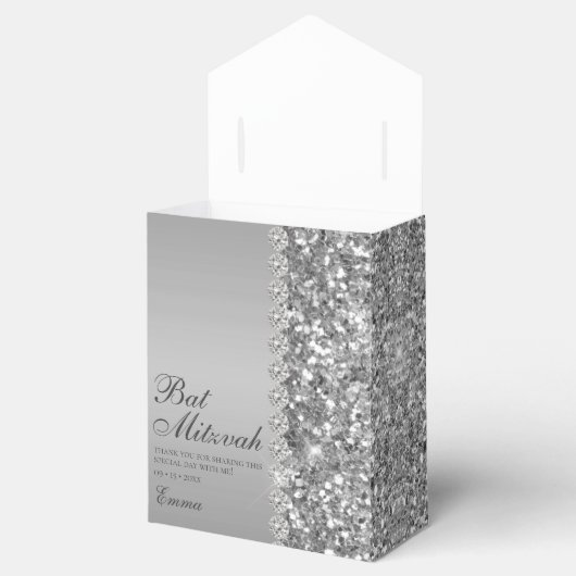 Silver Glitter Bat Mitzvah Bedankdoosjes (Geopend)