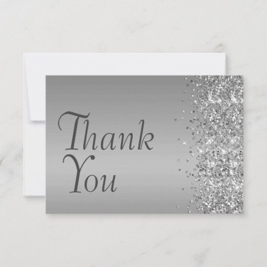 Silver Glitter Bat Mitzvah Bedankkaart (Voorkant)