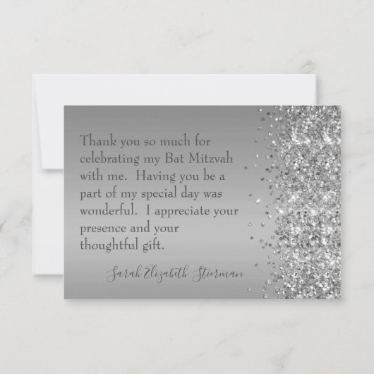 Silver Glitter Bat Mitzvah Bedankkaart (Achterkant)