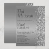 Silver Glitter Bat Mitzvah Kaart (Voorkant / Achterkant)