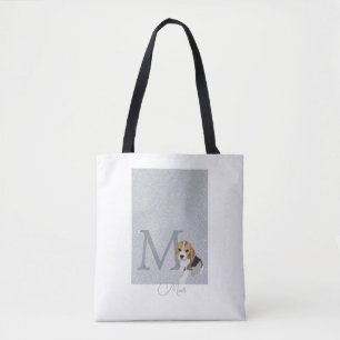 Silver Glitter Beagle Hondenliefhebber Aangepast m Tote Bag