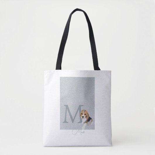 Silver Glitter Beagle Hondenliefhebber Aangepast m Tote Bag (Voorkant)