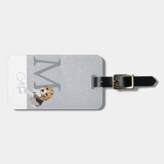 Silver Glitter Beagle Hondenliefhebbers Aangepast  Bagagelabel (Voorkant horizontaal)