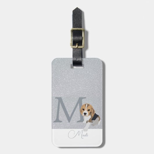 Silver Glitter Beagle Hondenliefhebbers Aangepast  Bagagelabel (Voorkant verticaal)