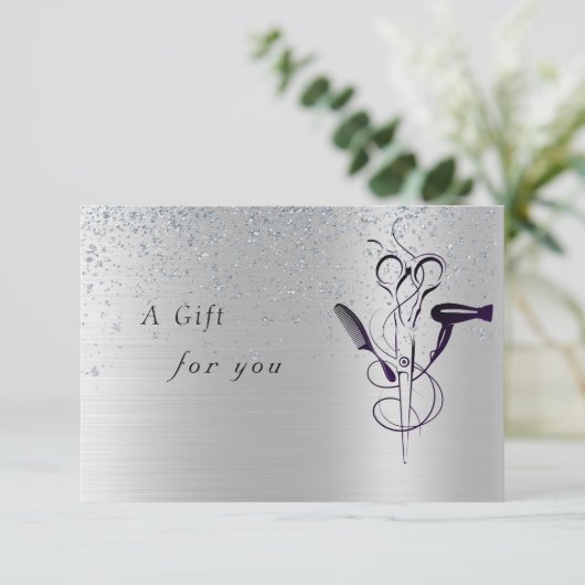 Silver Glitter Beauty Salon cadeaubon (Staand voorkant)