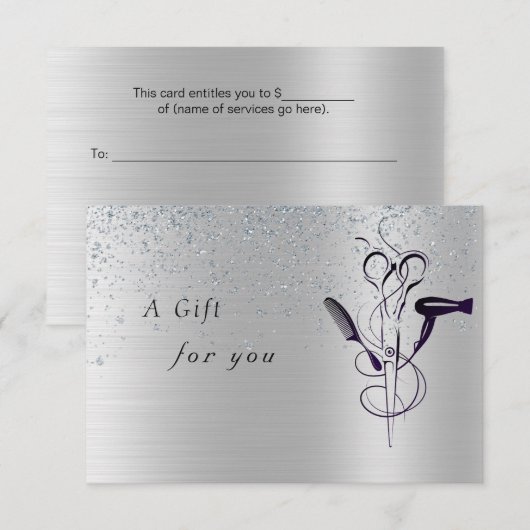 Silver Glitter Beauty Salon cadeaubon (Voorkant / Achterkant)