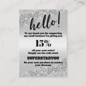 Silver Glitter Bedankt Korting Kaart invoegen Visitekaartje (Voorkant)