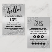 Silver Glitter Bedankt Korting Kaart invoegen Visitekaartje (Voorkant / Achterkant)