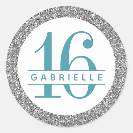 Silver Glitter Birthday Favor Sticker Label (Voorkant)