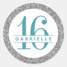 Silver Glitter Birthday Favor Sticker Label