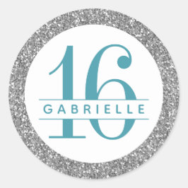 Silver Glitter Birthday Favor Sticker Label