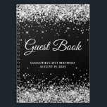 Silver Glitter Black 21st Birthday Guestbook Notitieboek<br><div class="desc">Creëer je eigen gastenboek voor haar 21ste verjaardagsfeest in dit lege notitieboek. Glitter met een dunne zilver en zilvergrijs glitter op de boven- en onderrand boven een solide zwarte achtergrond. U kunt de doopvontstijl en grootte aanpassen zoals nodig. U kunt de achtergrondkleur ook wijzigen.</div>