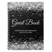 Silver Glitter Black 21st Birthday Guestbook Notitieboek (Voorkant)