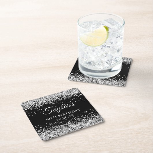 Silver Glitter Black 40th Birthday Kartonnen Onderzetters (Insitu)