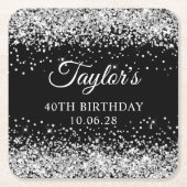 Silver Glitter Black 40th Birthday Kartonnen Onderzetters (Voorkant)